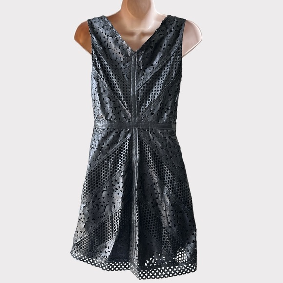 Bebe Faux Leather Cutout Perforated Dress, Size XS, Black - Picture 4 of 8